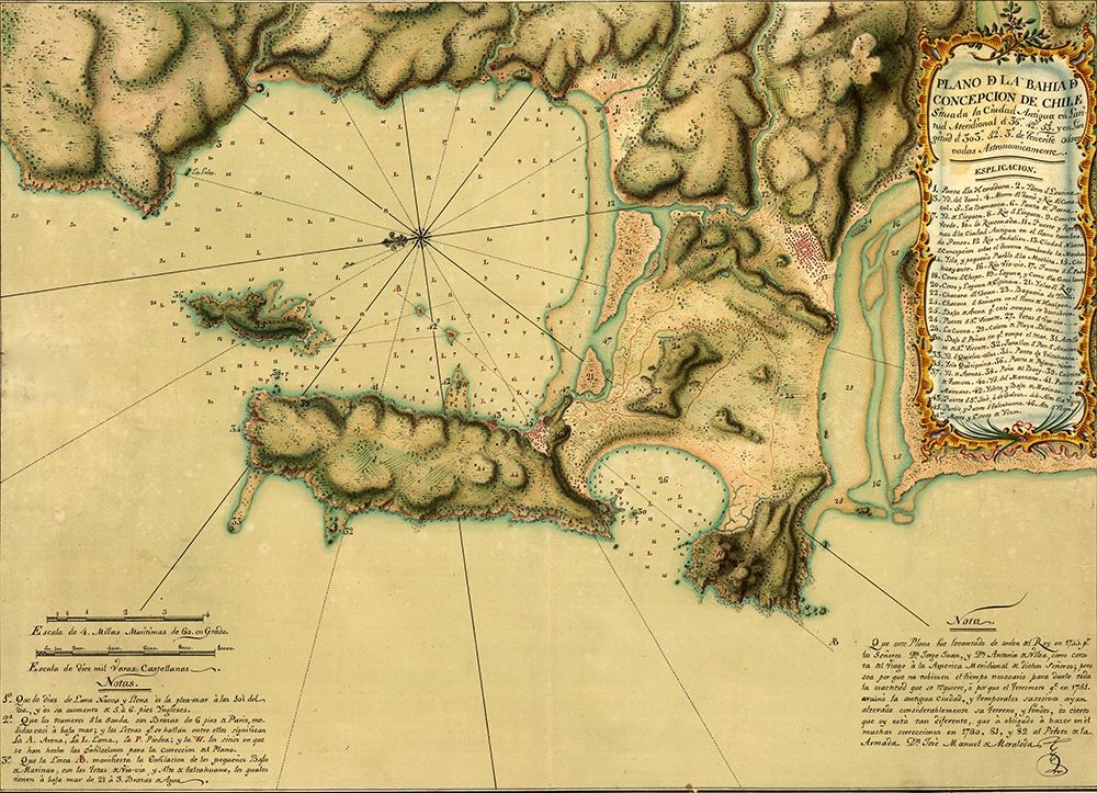Topographic Map of Concepcion Bay Chile 1782 art print by Vintage Maps for $57.95 CAD