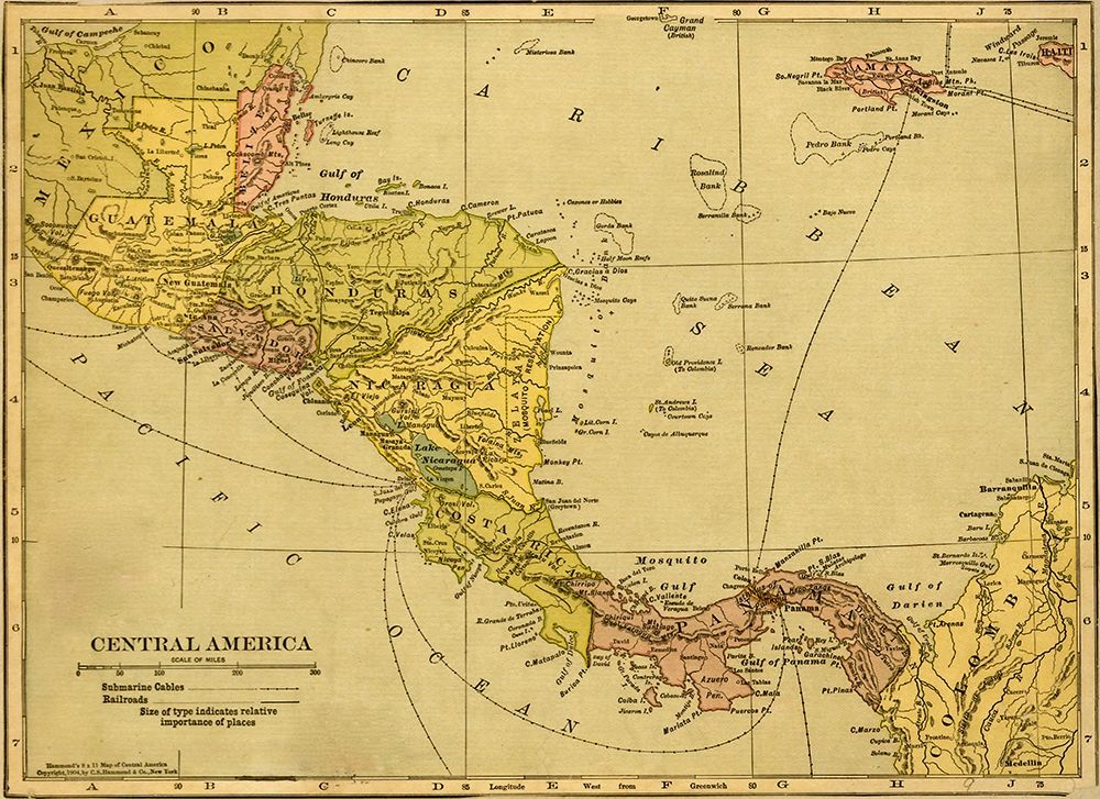 Panama Costa Rica Hondouras Guatemala Salvador British Honduras 1904 art print by Vintage Maps for $57.95 CAD