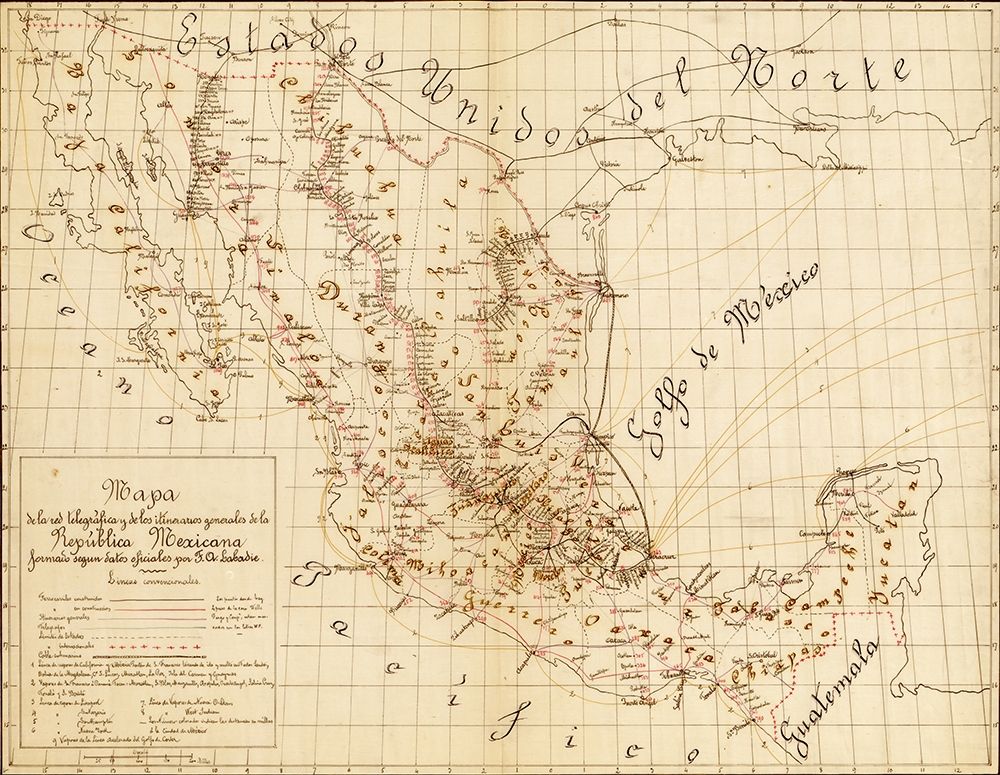Telegraph and Communications Systems mexico 1884 art print by Vintage Maps for $57.95 CAD