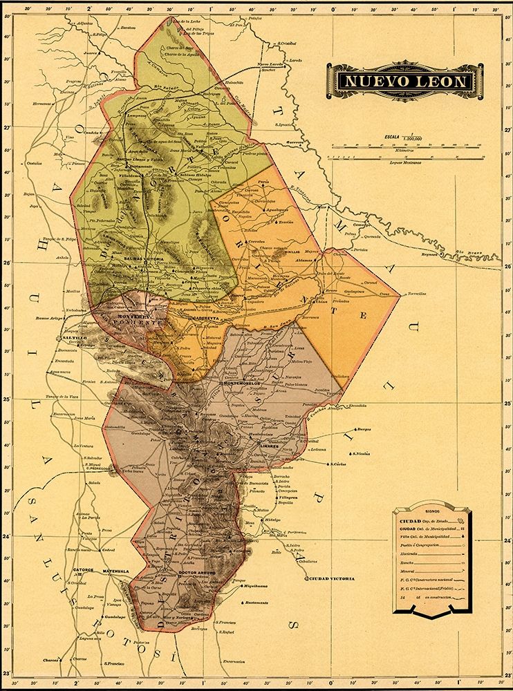 Nuevo Leon 1844 art print by Vintage Maps for $57.95 CAD
