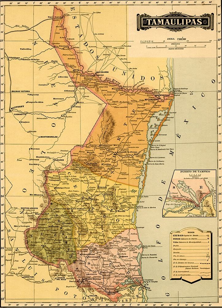 Tamaulipas 1844 art print by Vintage Maps for $57.95 CAD