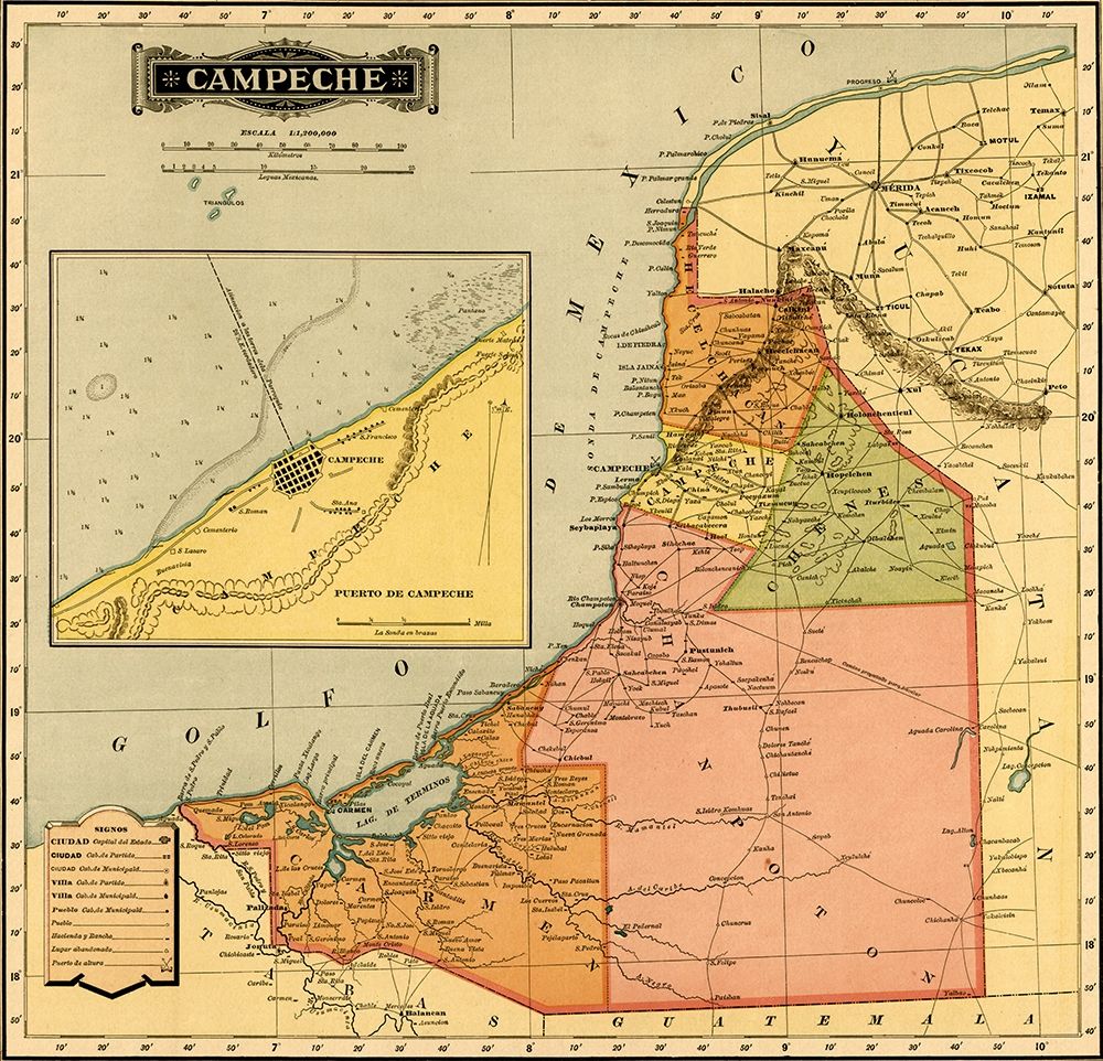 Campeche 1844 art print by Vintage Maps for $57.95 CAD