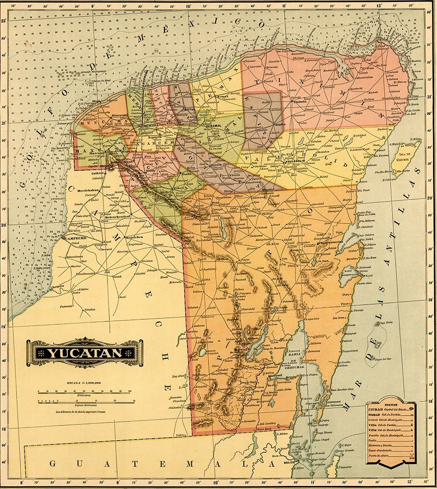 Yucatan 1844 art print by Vintage Maps for $57.95 CAD