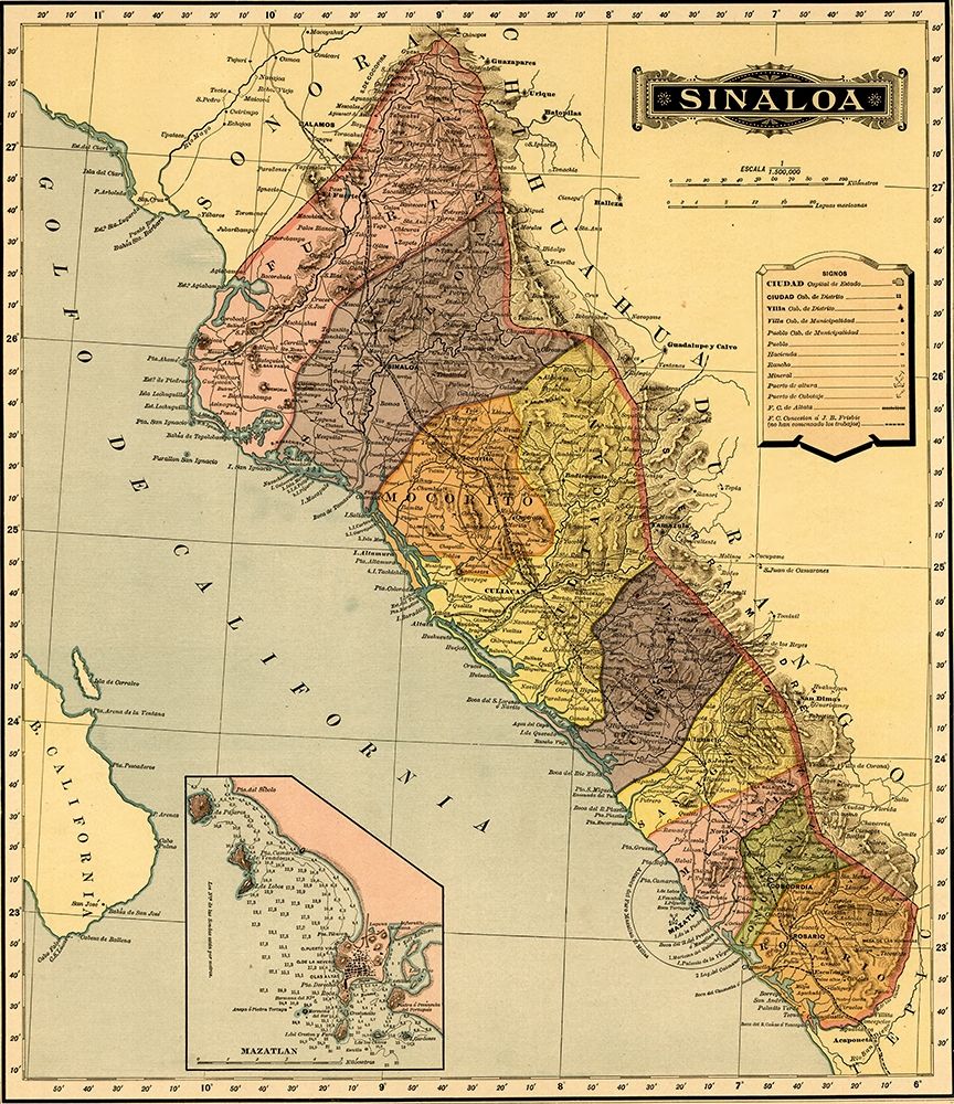 Sinaloa 1844 art print by Vintage Maps for $57.95 CAD