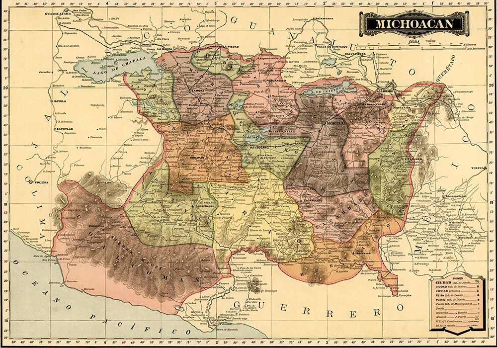 Michoacan 1844 art print by Vintage Maps for $57.95 CAD