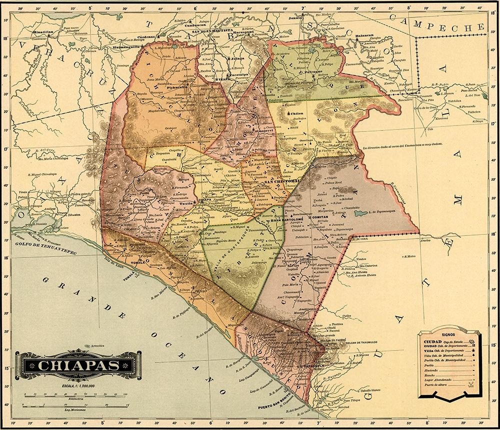Chiapas Mexico 1844 art print by Vintage Maps for $57.95 CAD