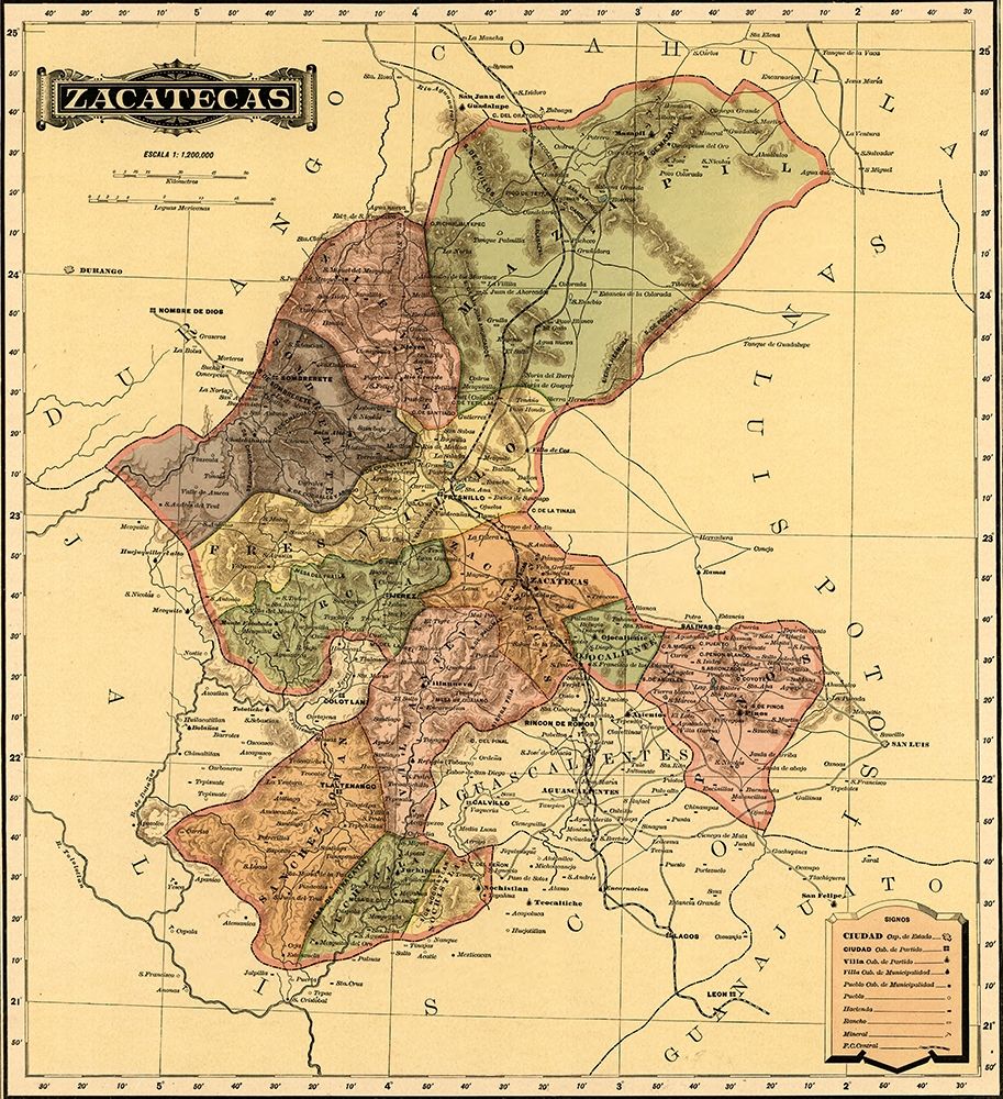 Zacatecas 1844 art print by Vintage Maps for $57.95 CAD