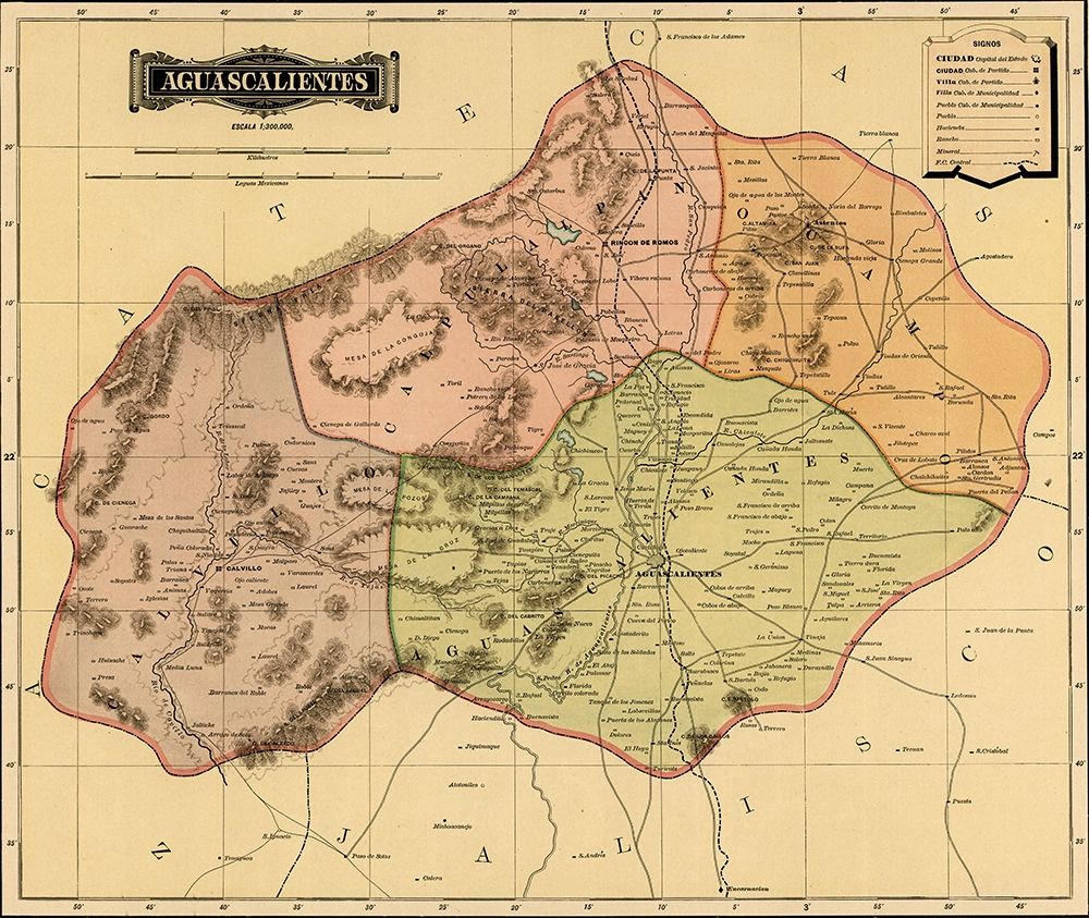 Aguascalientes 1844 art print by Vintage Maps for $57.95 CAD