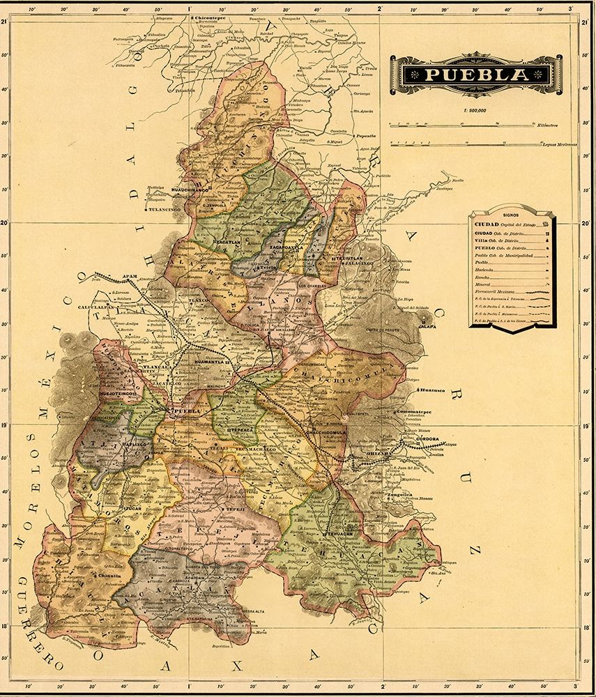 Puebla 1844 art print by Vintage Maps for $57.95 CAD