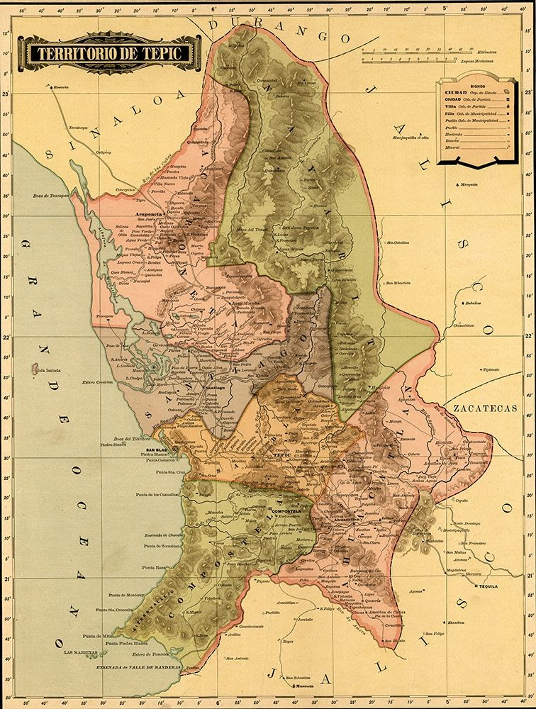 Terrirotrio de tepic 1844 art print by Vintage Maps for $57.95 CAD