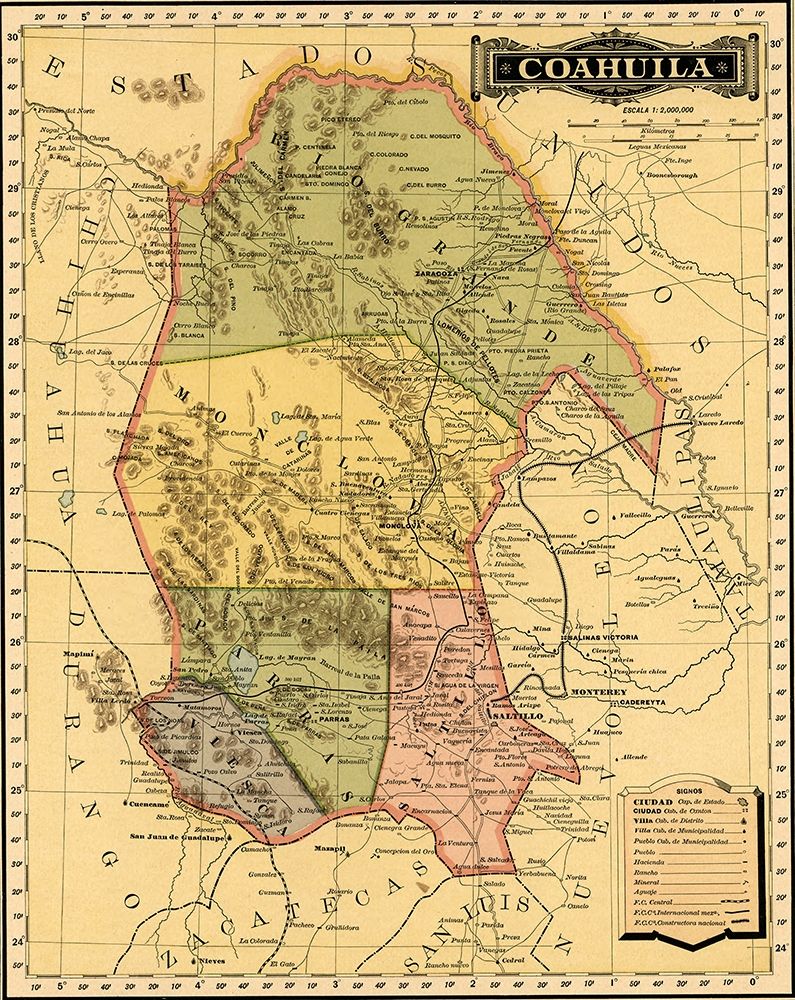 Coahuila Mexico 1844 art print by Vintage Maps for $57.95 CAD