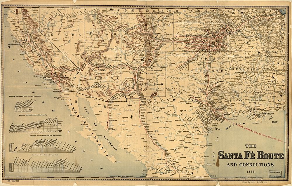Sante Fe Route into Mexico 1888 art print by Vintage Maps for $57.95 CAD