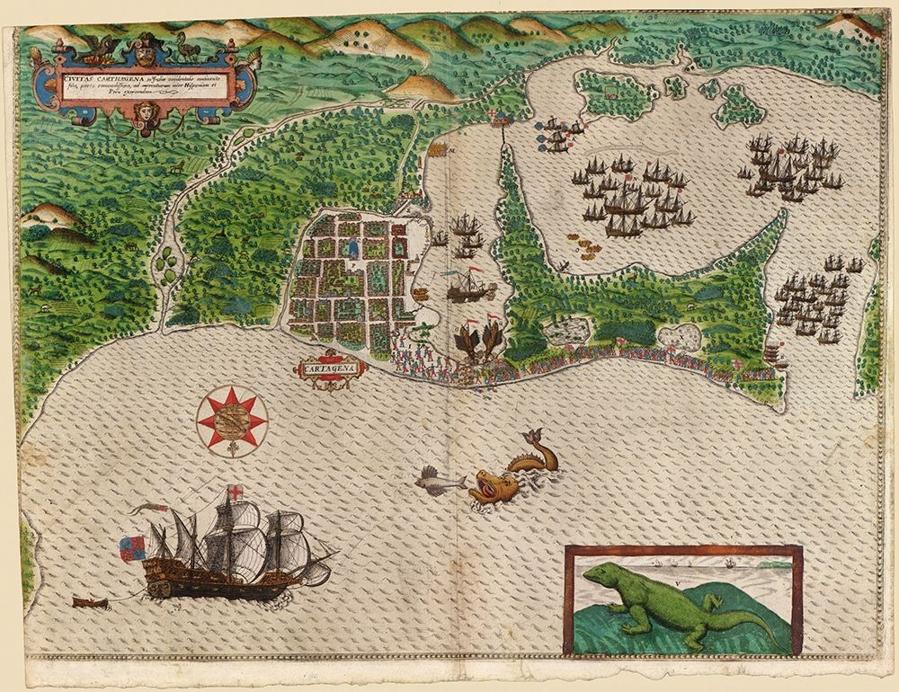 Sir Francis Drakes West Voyage to the West Indies 1589 art print by Vintage Maps for $57.95 CAD