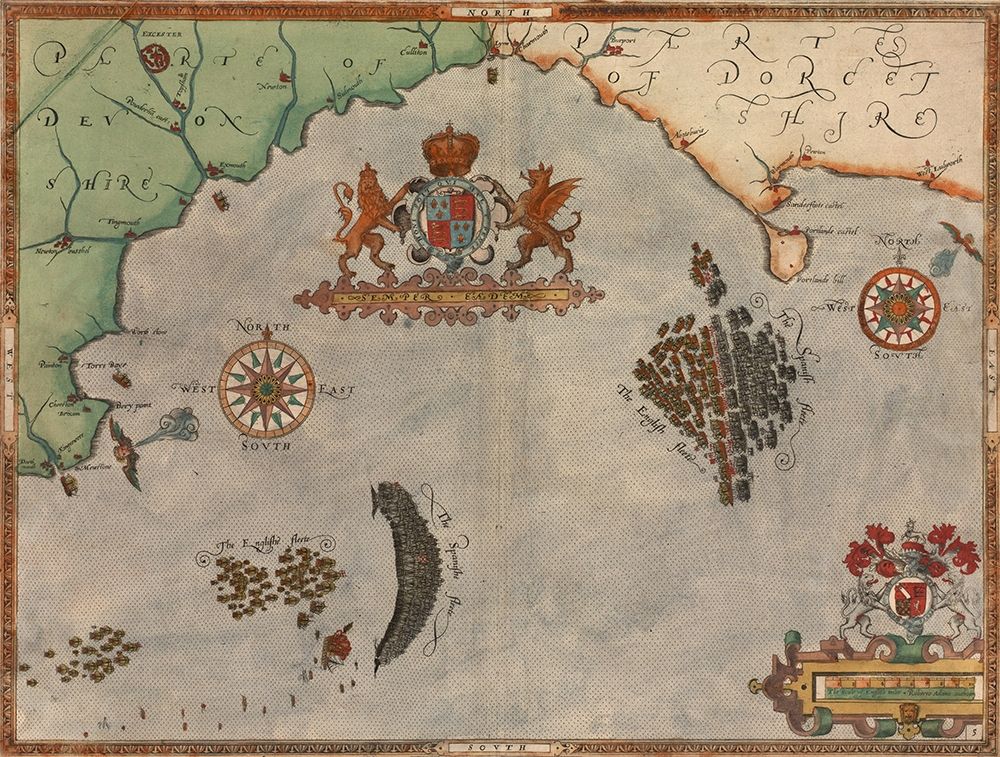 Spanish Expeditions to Invade England 1595 art print by Vintage Maps for $57.95 CAD