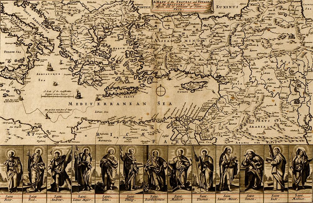 Map of the Travels and Voyages of the Apostles art print by Vintage Maps for $57.95 CAD