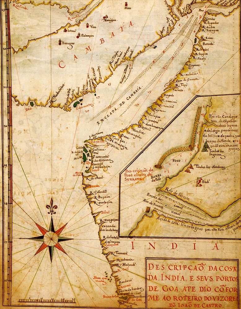 Portuguese Port of Goa in India 1630 art print by Vintage Maps for $57.95 CAD