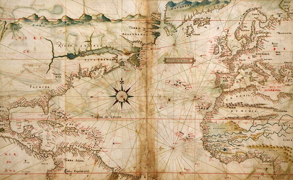 Portugese Navigational Map of the North Atlantic 1630 art print by Vintage Maps for $57.95 CAD