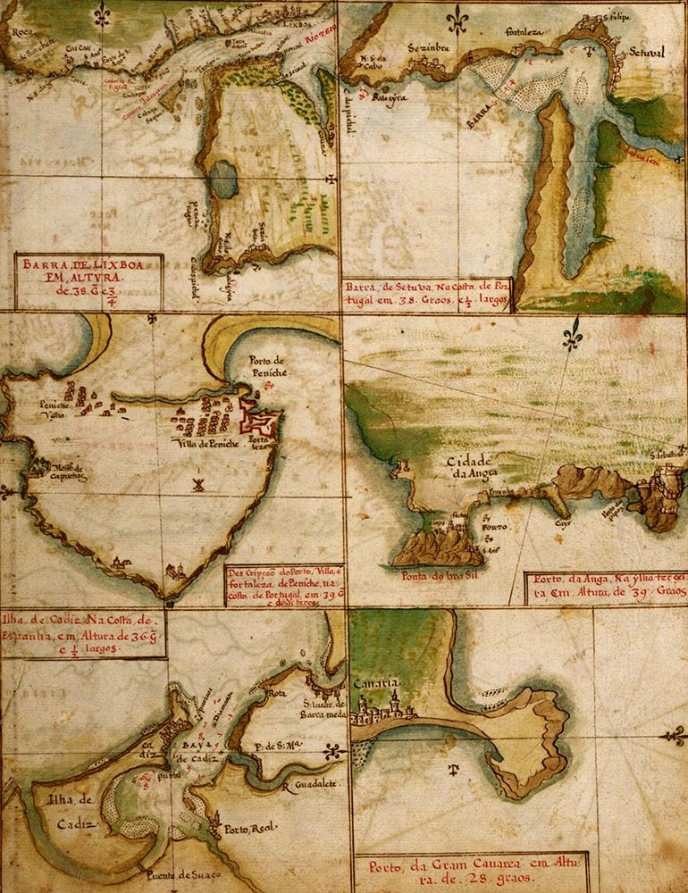 Portuguese Ports in Portugal and Spain 1630 art print by Vintage Maps for $57.95 CAD