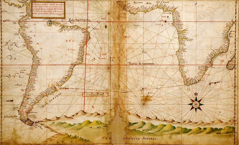 Portuguese Navigational Map of the South Atlantic 1630 art print by Vintage Maps for $57.95 CAD