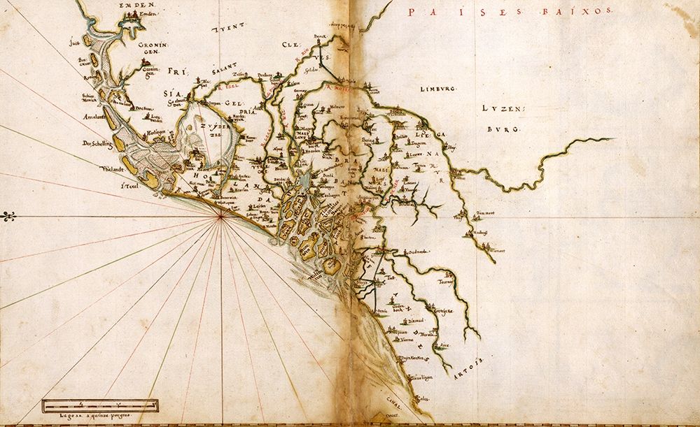 Portuguese map of The Low Countries 1630 art print by Vintage Maps for $57.95 CAD