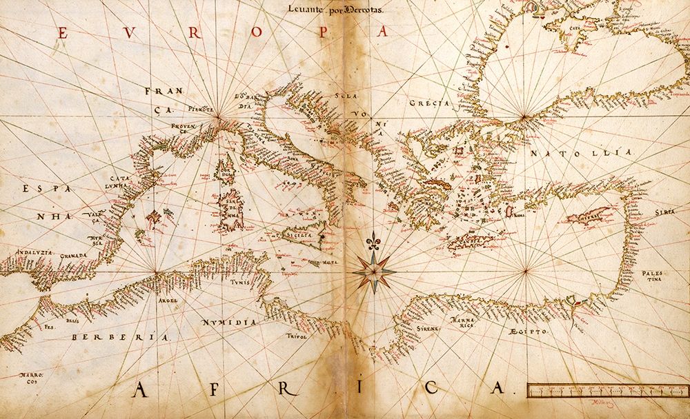 Portuguese maps of the Mediterranean Countries 1630 art print by Vintage Maps for $57.95 CAD
