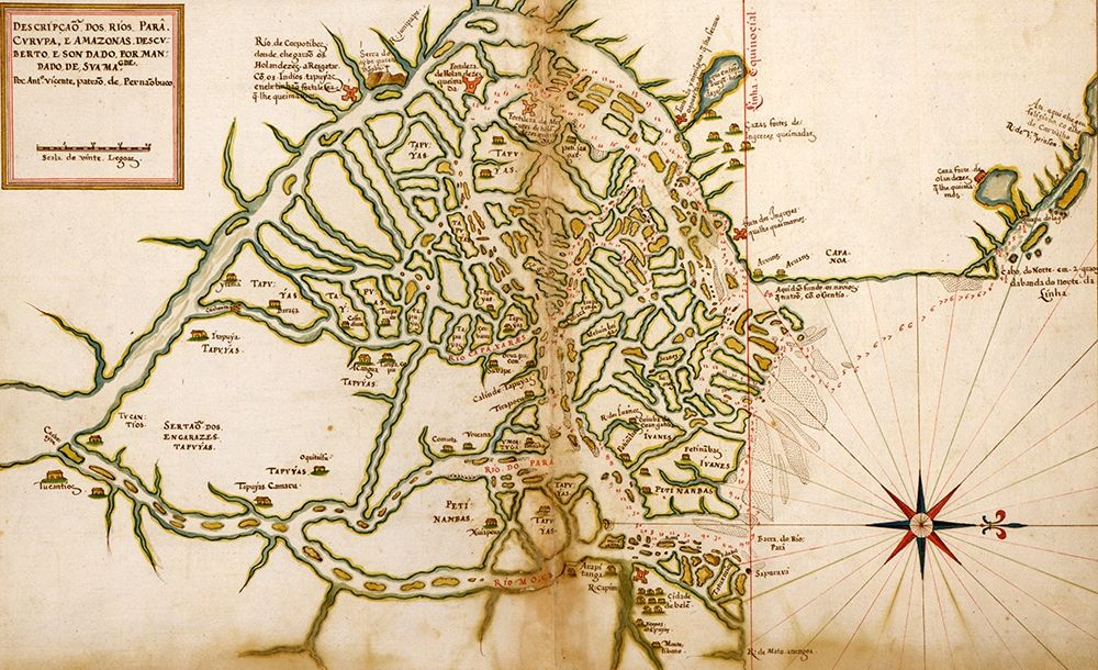 Portuguese Map of Brazils Amazon 1630 art print by Vintage Maps for $57.95 CAD