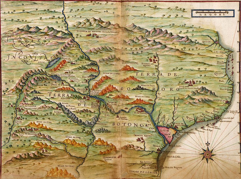 Portuguese Map of Zambezia Mozambique and Surrounding Regions 1630 art print by Vintage Maps for $57.95 CAD