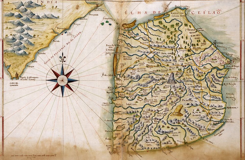Portuguese map of Ceylon and India 1630 art print by Vintage Maps for $57.95 CAD