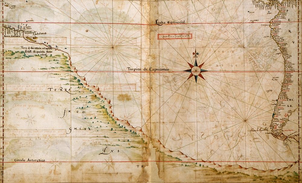 Portuguese map of the South Pacific 1630 art print by Vintage Maps for $57.95 CAD