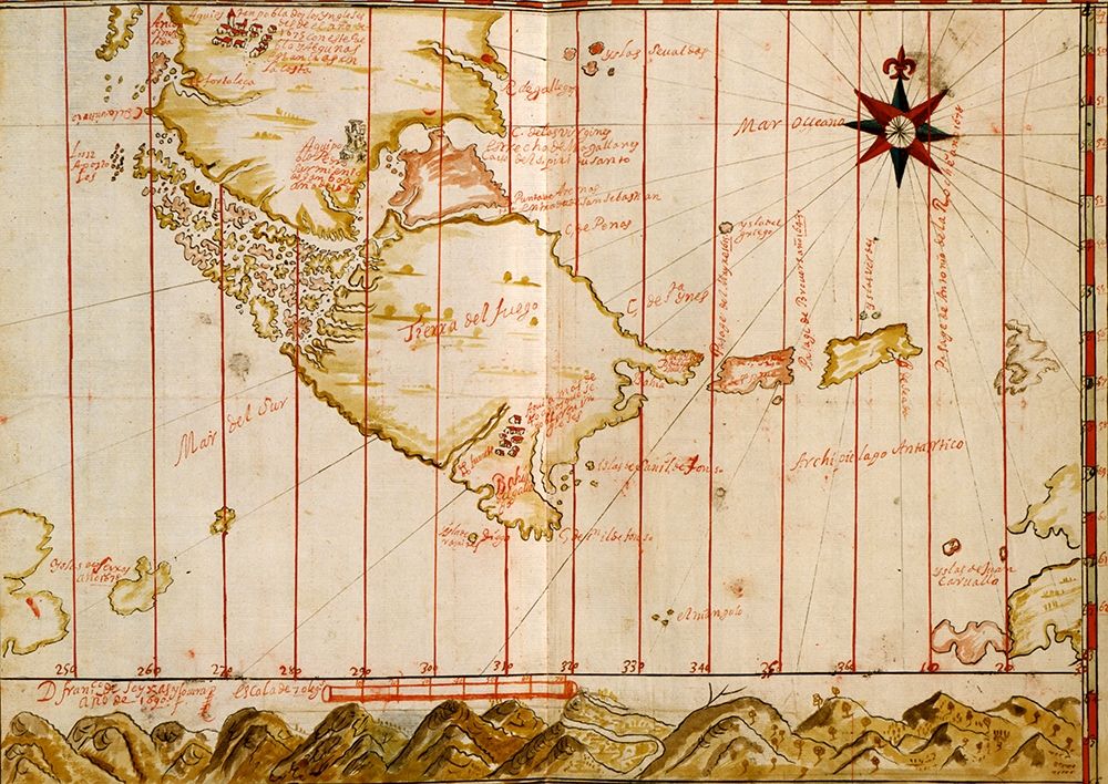 Portuguese map of the Straits of Megellan 1630 art print by Vintage Maps for $57.95 CAD