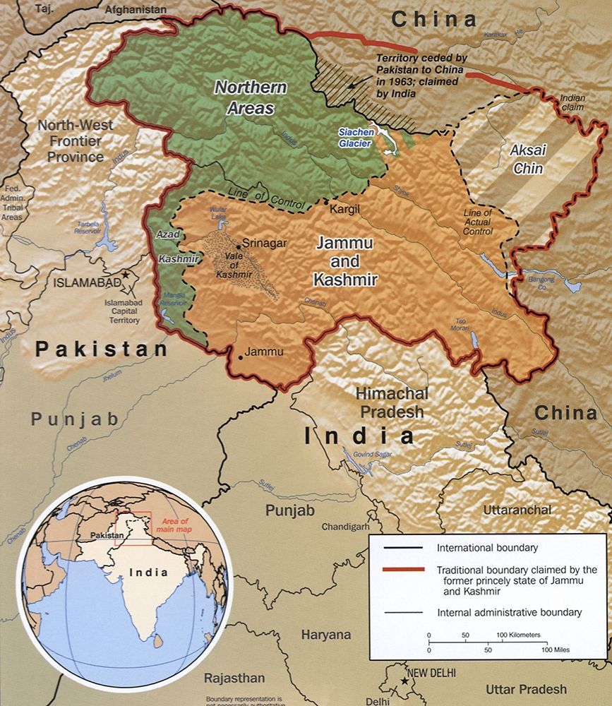 Disputed Area of Kashmir 2002 art print by Vintage Maps for $57.95 CAD