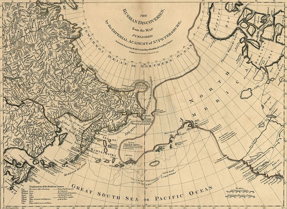 Russian Discoveies 1775 art print by Vintage Maps for $57.95 CAD