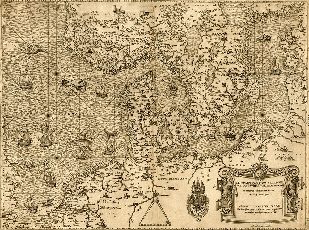 German Sea The North Sea with Scandiavia 1558 art print by Vintage Maps for $57.95 CAD