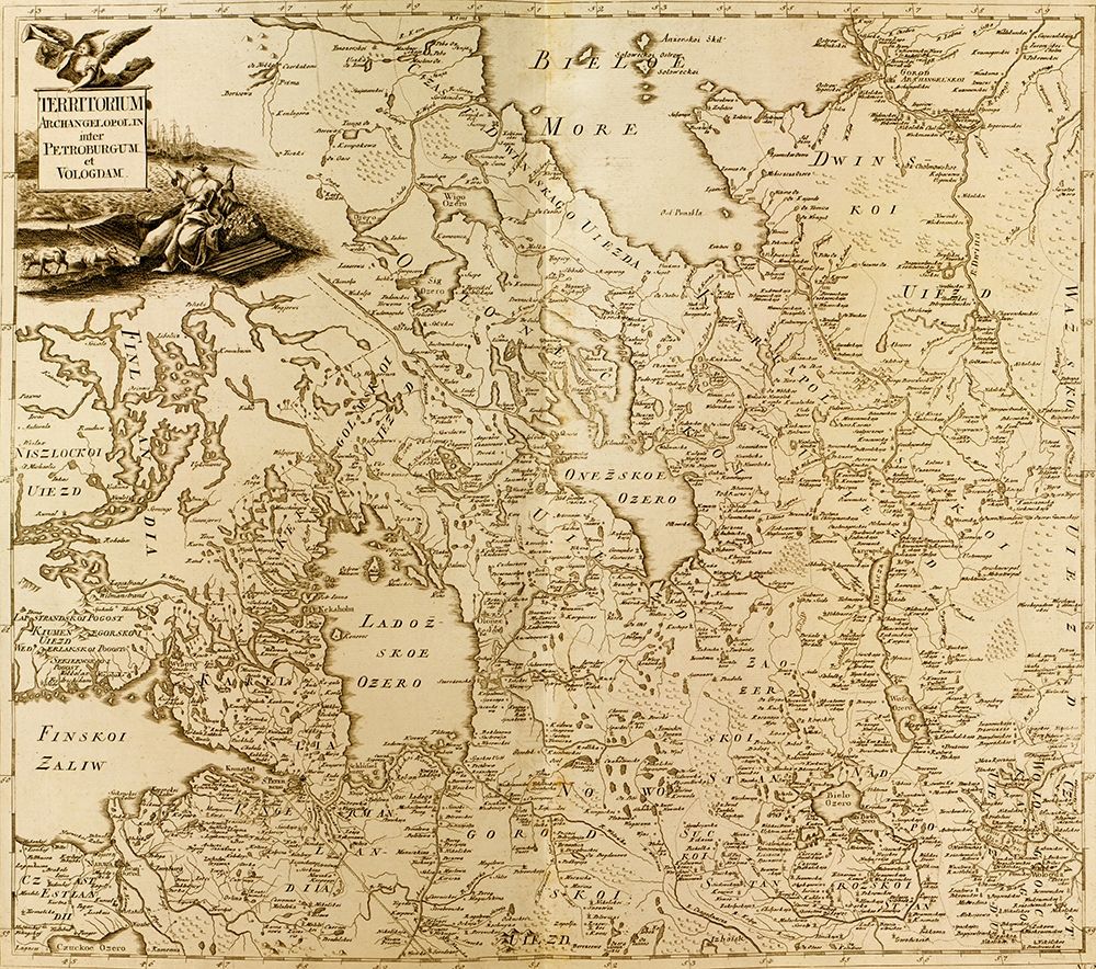 St Petersburg the White Sea and the Source of the Volga 1745 art print by Vintage Maps for $57.95 CAD