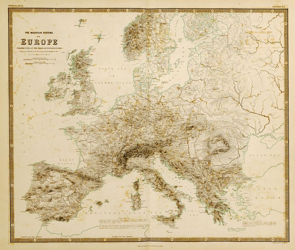 Mountain Systems of Europe art print by Vintage Maps for $57.95 CAD