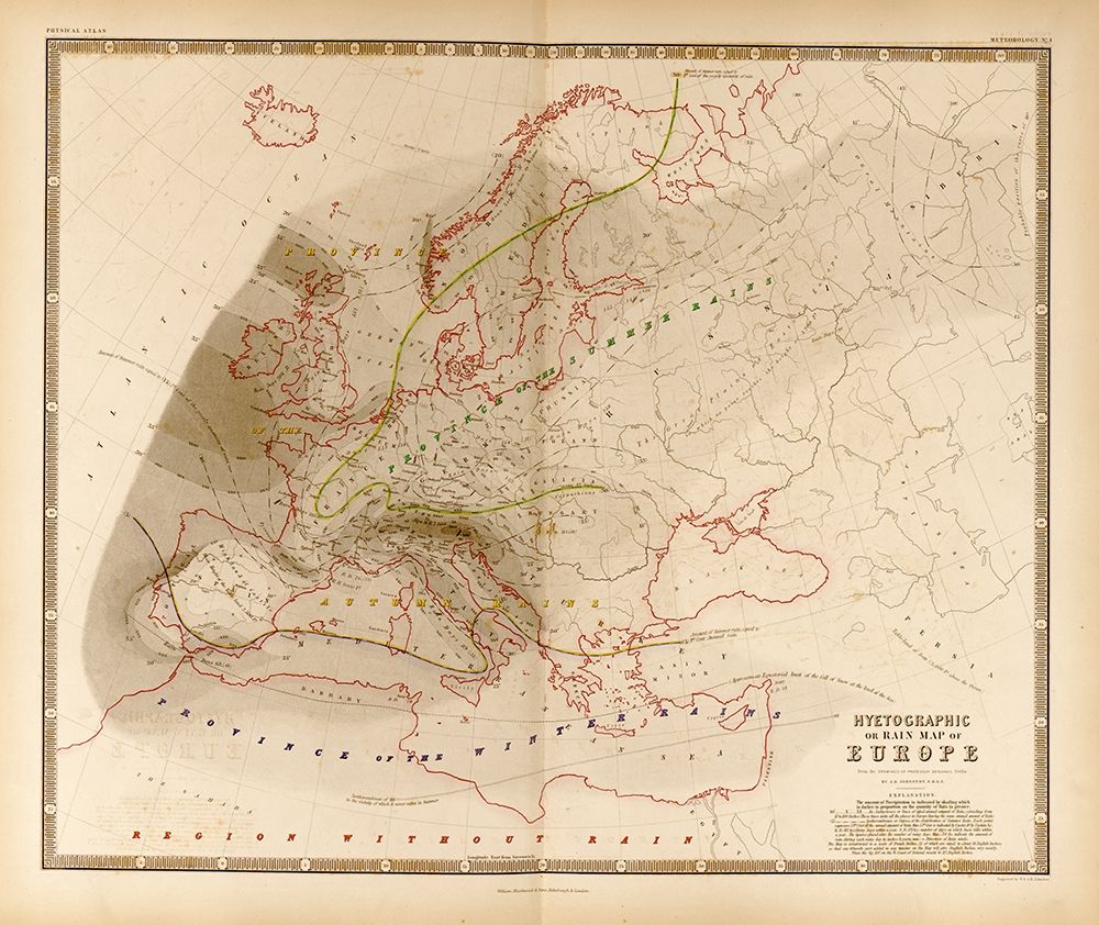 Hyetograph or Rainfall totals for Europe art print by Vintage Maps for $57.95 CAD