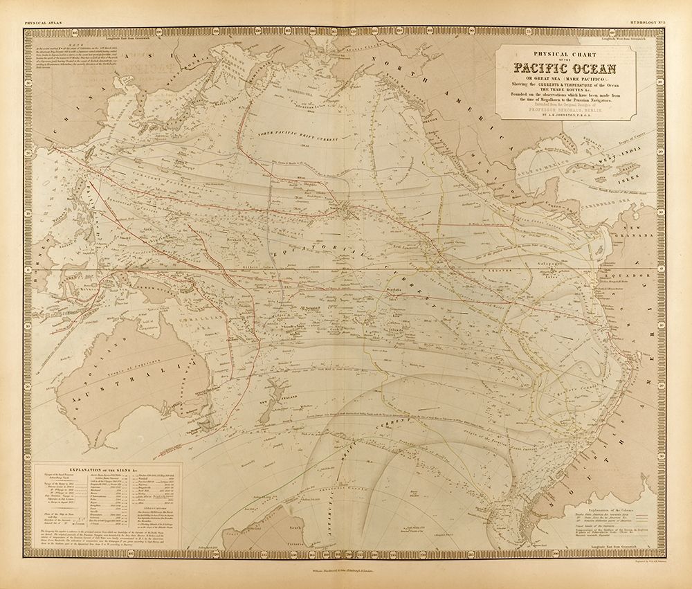 Physical Chart of the Pacific Ocean art print by Vintage Maps for $57.95 CAD