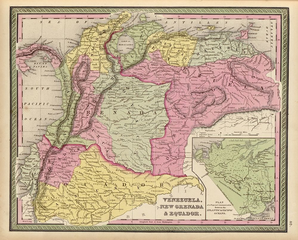Venezuela New Grenada and Ecuador 1849 art print by Vintage Maps for $57.95 CAD