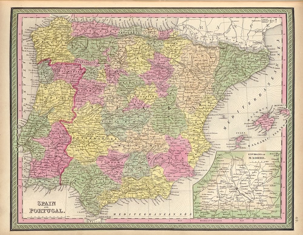 Spain and Portugal 1849 art print by Vintage Maps for $57.95 CAD