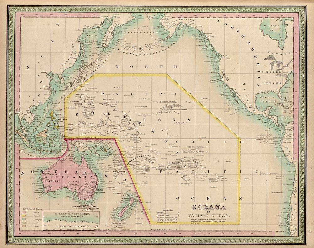 Oceania and The Pacific Ocean 1849 art print by Vintage Maps for $57.95 CAD