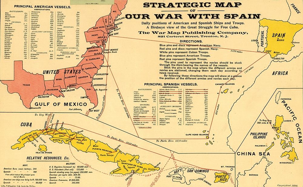 Strategic Map of Our War with Spain 1898 art print by Vintage Maps for $57.95 CAD