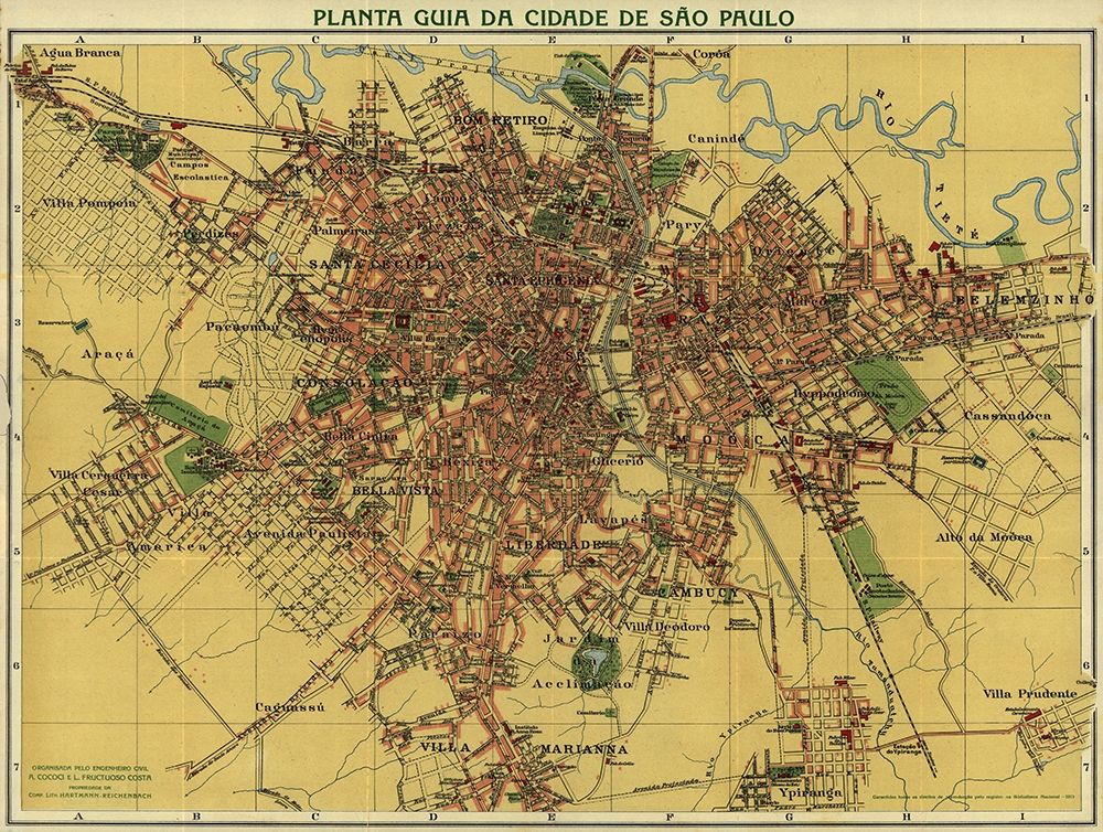Sao Paolo Brazil 1913 art print by Vintage Maps for $57.95 CAD