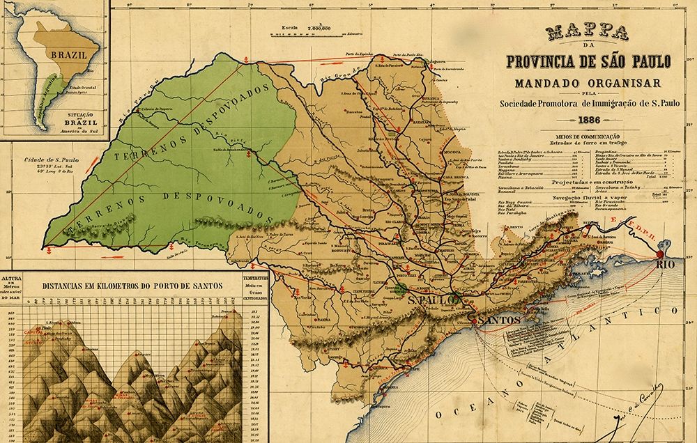 Sao Paolo Brazil 1886 art print by Vintage Maps for $57.95 CAD
