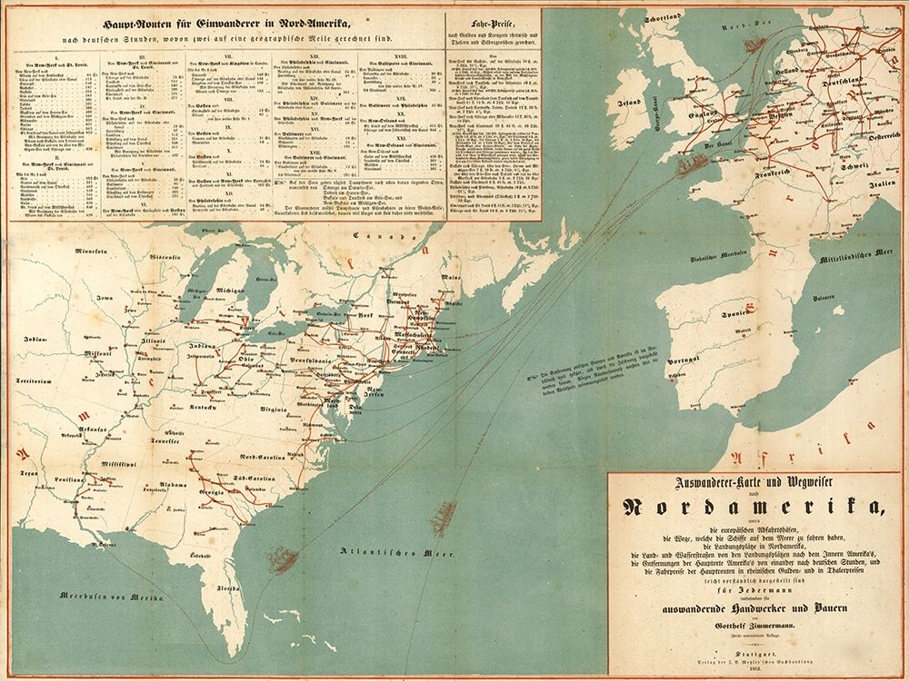Immigration to North America 1853 art print by Vintage Maps for $57.95 CAD