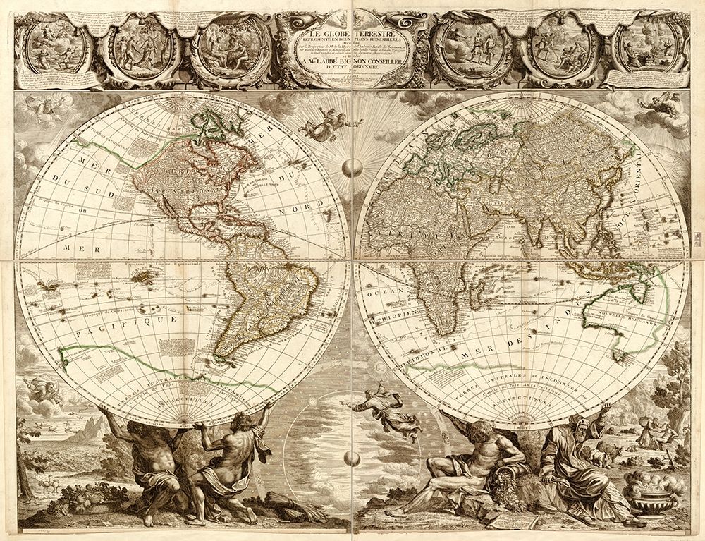 Globe in 1708 World art print by Vintage Maps for $57.95 CAD