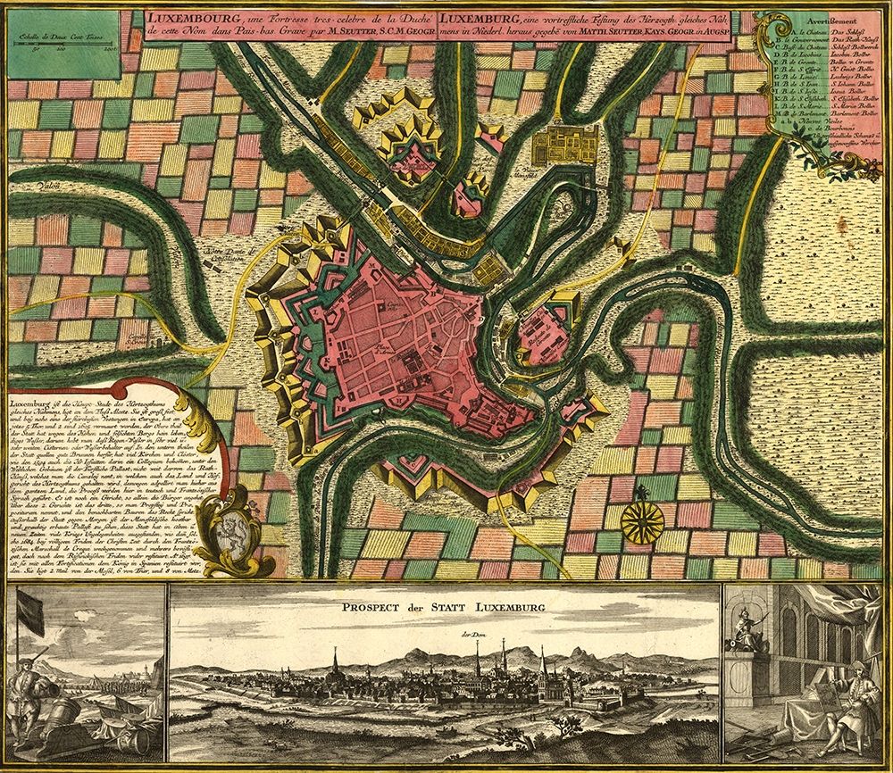 Luxemburg The fortress and Town 1730 art print by Vintage Maps for $57.95 CAD