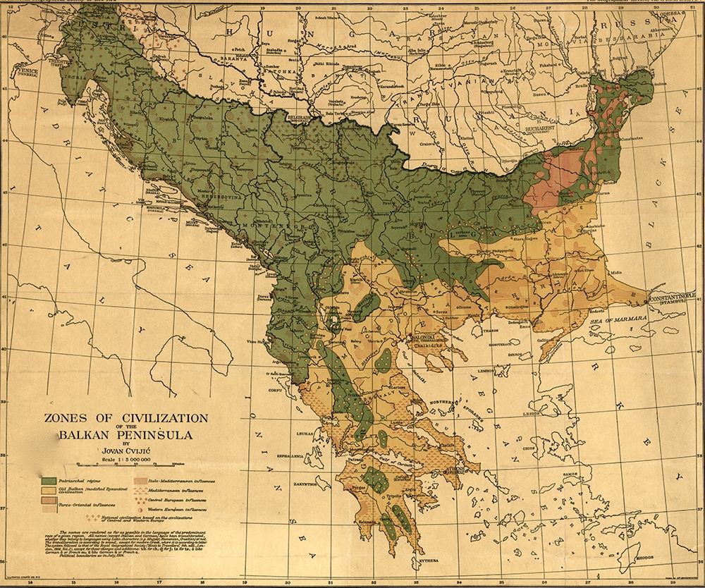 Balkan Zones of Civilization 1918 art print by Vintage Maps for $57.95 CAD