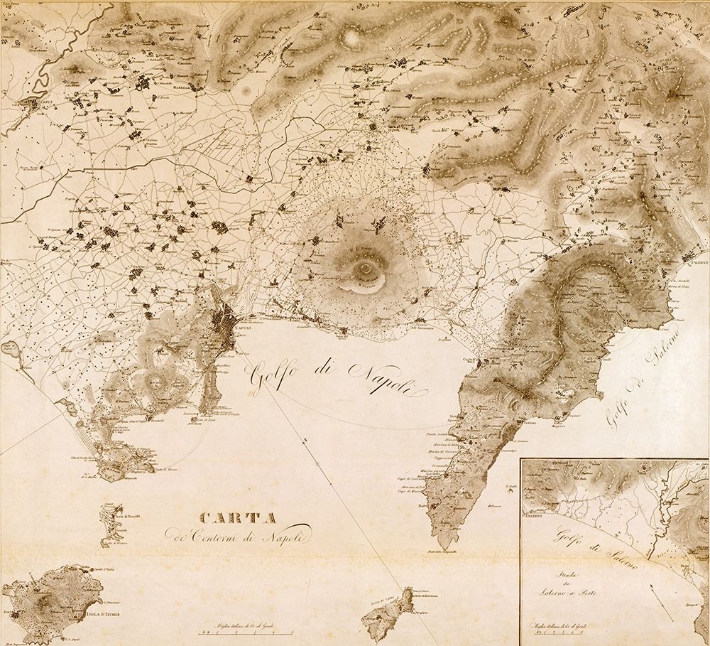 Naples Region with Vesuvius Italy 1828 art print by Vintage Maps for $57.95 CAD