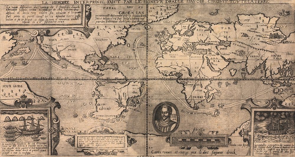 Sir Francis Drake World Map 1581 art print by Vintage Maps for $57.95 CAD