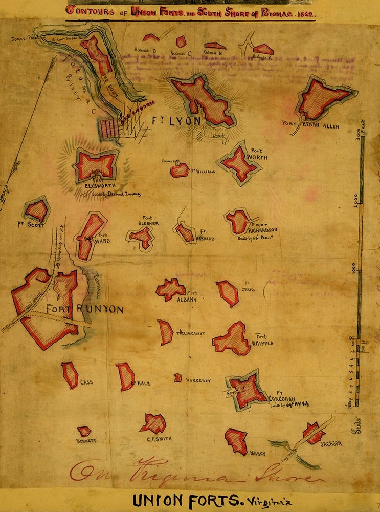 Contours of Union forts on south side of Potomac 1862 art print by Vintage Maps for $57.95 CAD